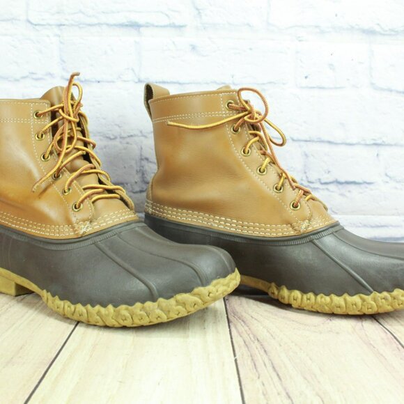 LL Bean Brown Leather 8" Lace Up Unlined Ankle Duck Boots Round Toe Size 12 M - Picture 3 of 9